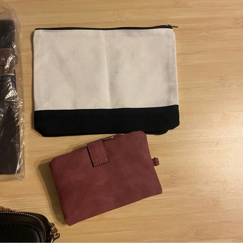 New 4 bag bundle lot - 2 crossbody purses faux suede wallet cosmetic travel
